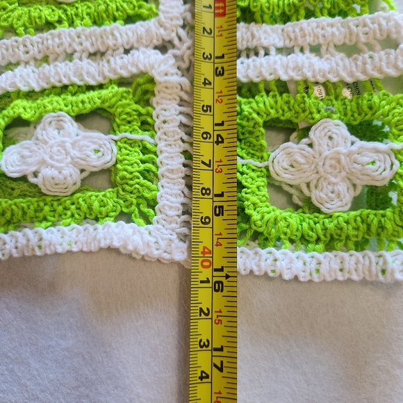 JULIA Cropped Patchwork Crochet Tank Top in Neon Green & White Size Medium - Picture 5 of 9